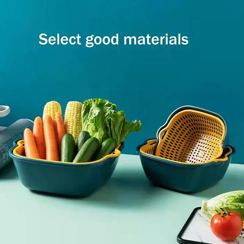 Fruit Vegetable Drain Basket Plastic Green Yellow Household Qme
