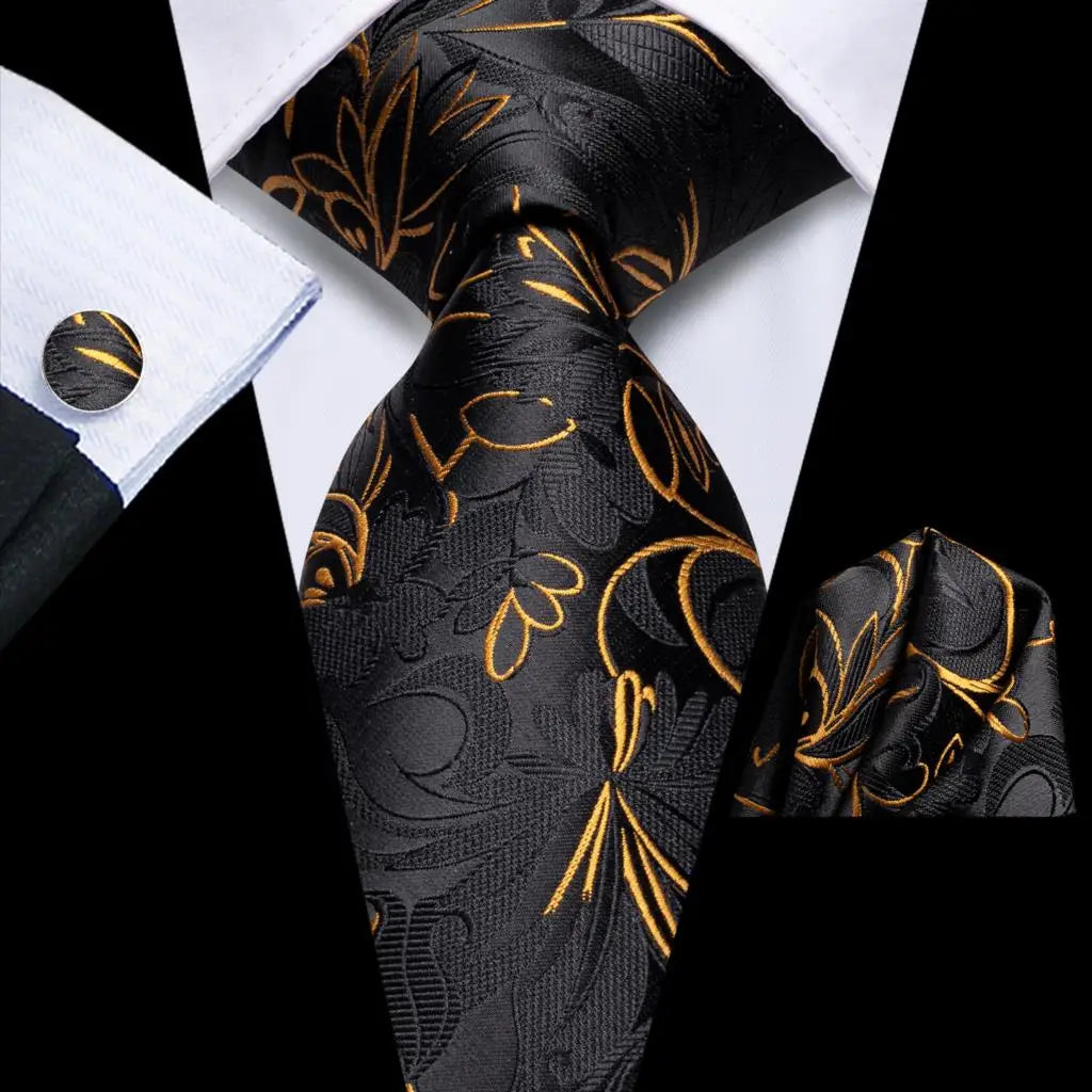 Hi-tie Striped Navy Blue Mens Fashion Necktie Handkerchief Cufflinks