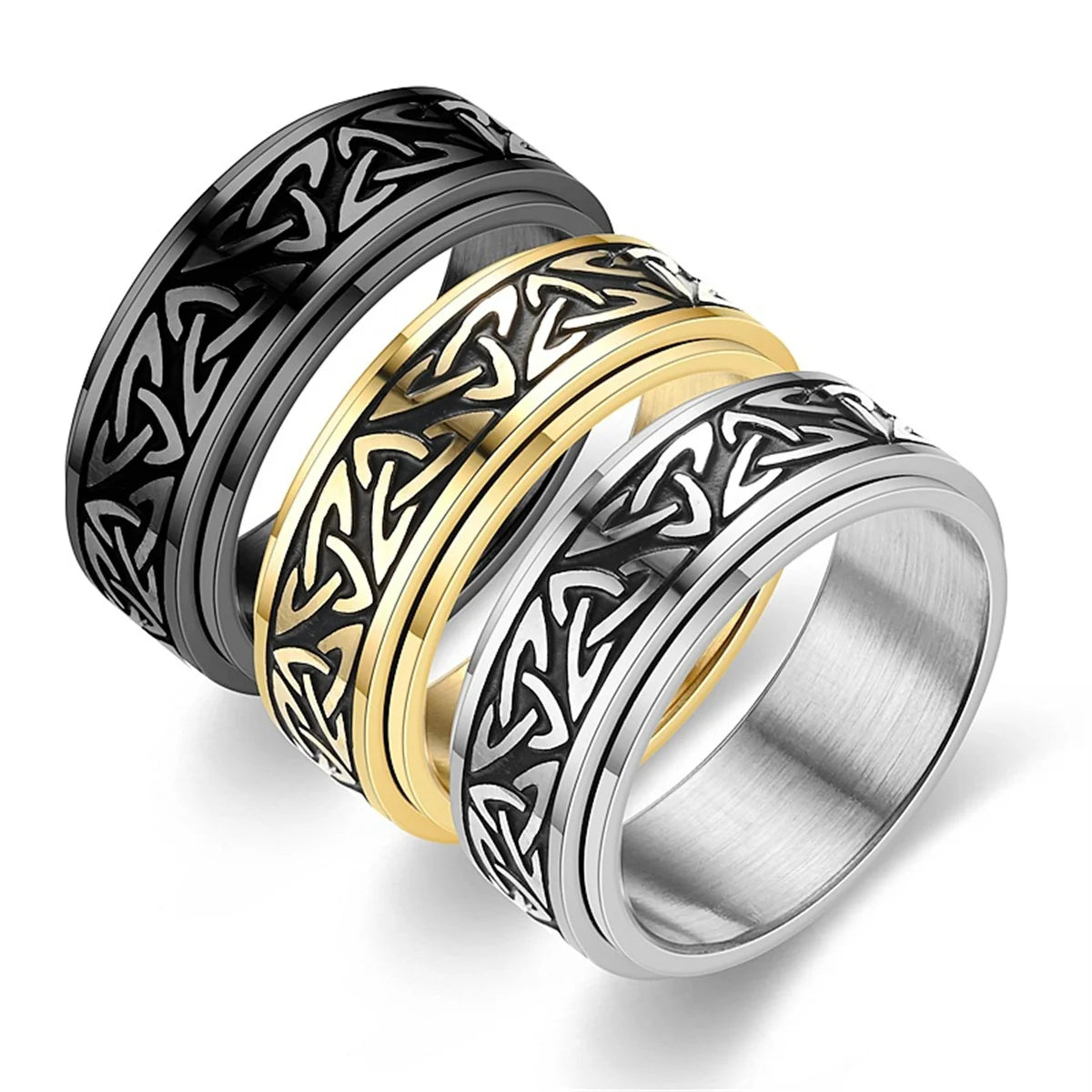 Anti Stress Knuckle Ring Man Stainless Steel Viking Characters Enamel Spinning Rotating Anxiety Control Ring Bague Homme Rings Qme