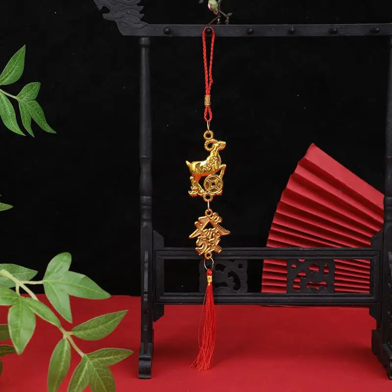 Chinese Year 2027 Goat Hanging Ornaments Gold Lucky Design Red