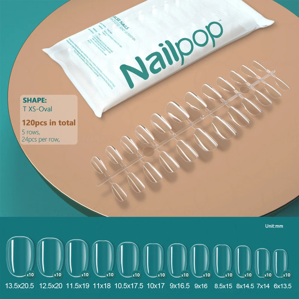 NAILPOP False Nails Acrylic Press Coffin Artificial Clear Fake Nail Qme Clear XS-Oval 120