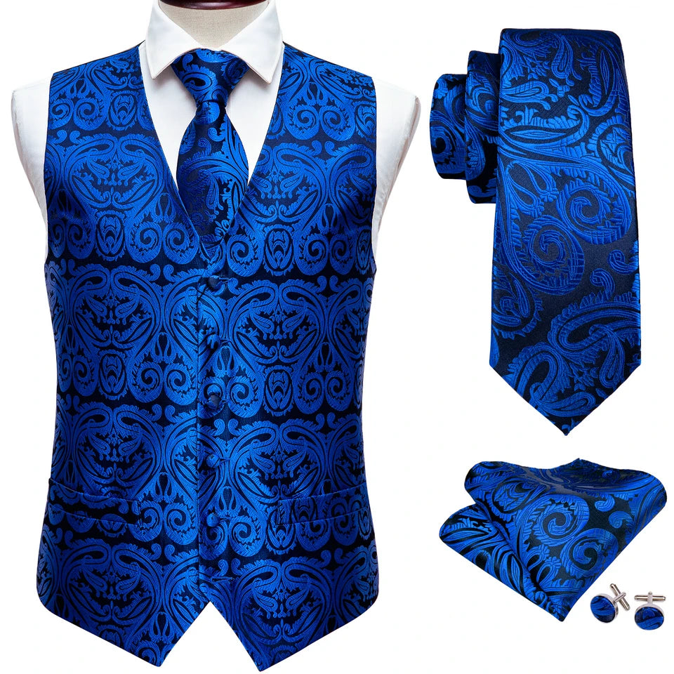 Men's Formal Black Purple Vest Tie Hanky Cufflinks Ideal Dress Qme MJTZ2024 XXXL