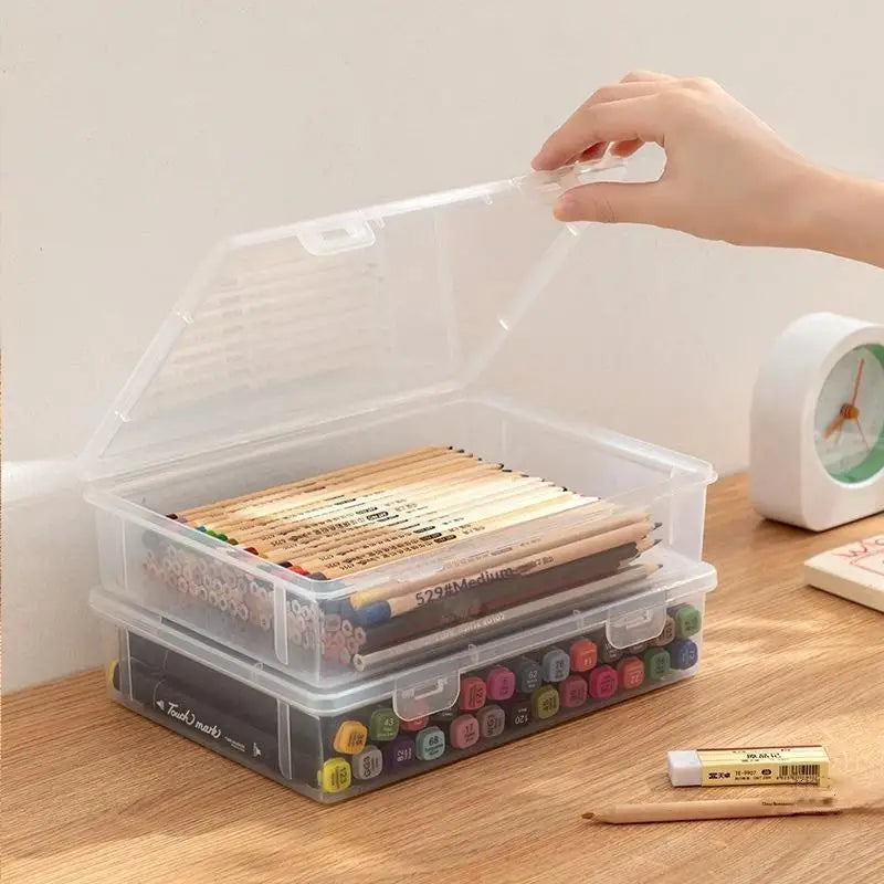 Large Capacity Pencil Case Transparent Plastic Notebook Sketch Marker Qme