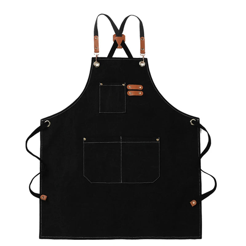 Canvas Apron Oil-proof Can Wipe Hands Kitchen Cooking Men Women Adult Qme Black A