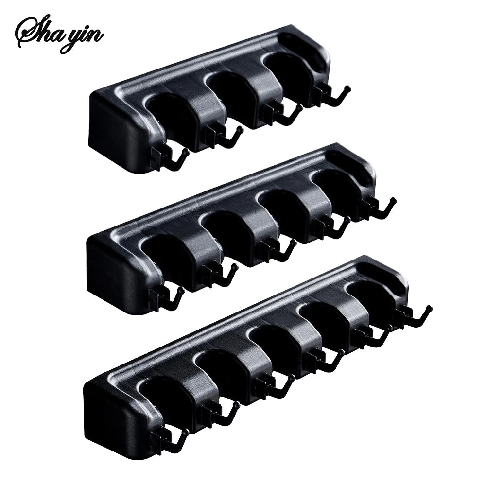 Wall Mounted Mop Holder 3/4 Position Multi-Functional Broom Pendant Shelf Home Kitchen Storage Black Magic Plastic Mop Holder ﻿ Qme