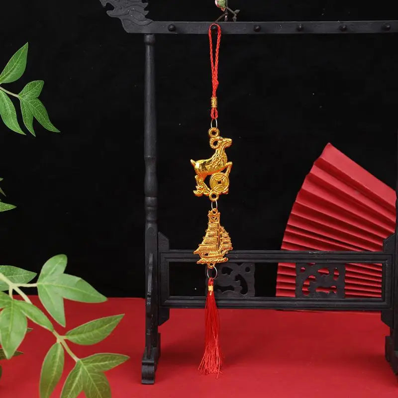 Chinese Year 2027 Goat Hanging Ornaments Gold Lucky Design Red