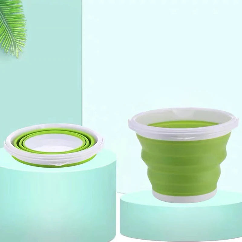 3L Collapsible Bucket Portable Folding Water Bucket Car Washing Fishing Bucket Household Plastic Travel Outdoor Camping Bucket Qme green