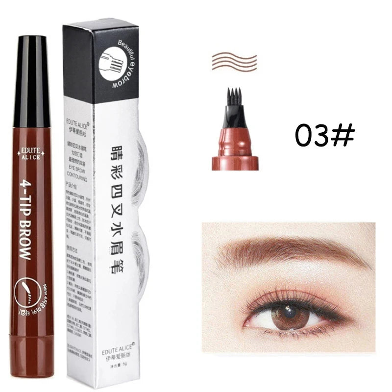 4 Fork Tip Eyebrow Tattoo Pencil 5 Colors Eyebrow Waterproof Pen Long Lasting Natural Dark Brown Liquid Eye Brow Pencil Makeup Qme 03-1pcs