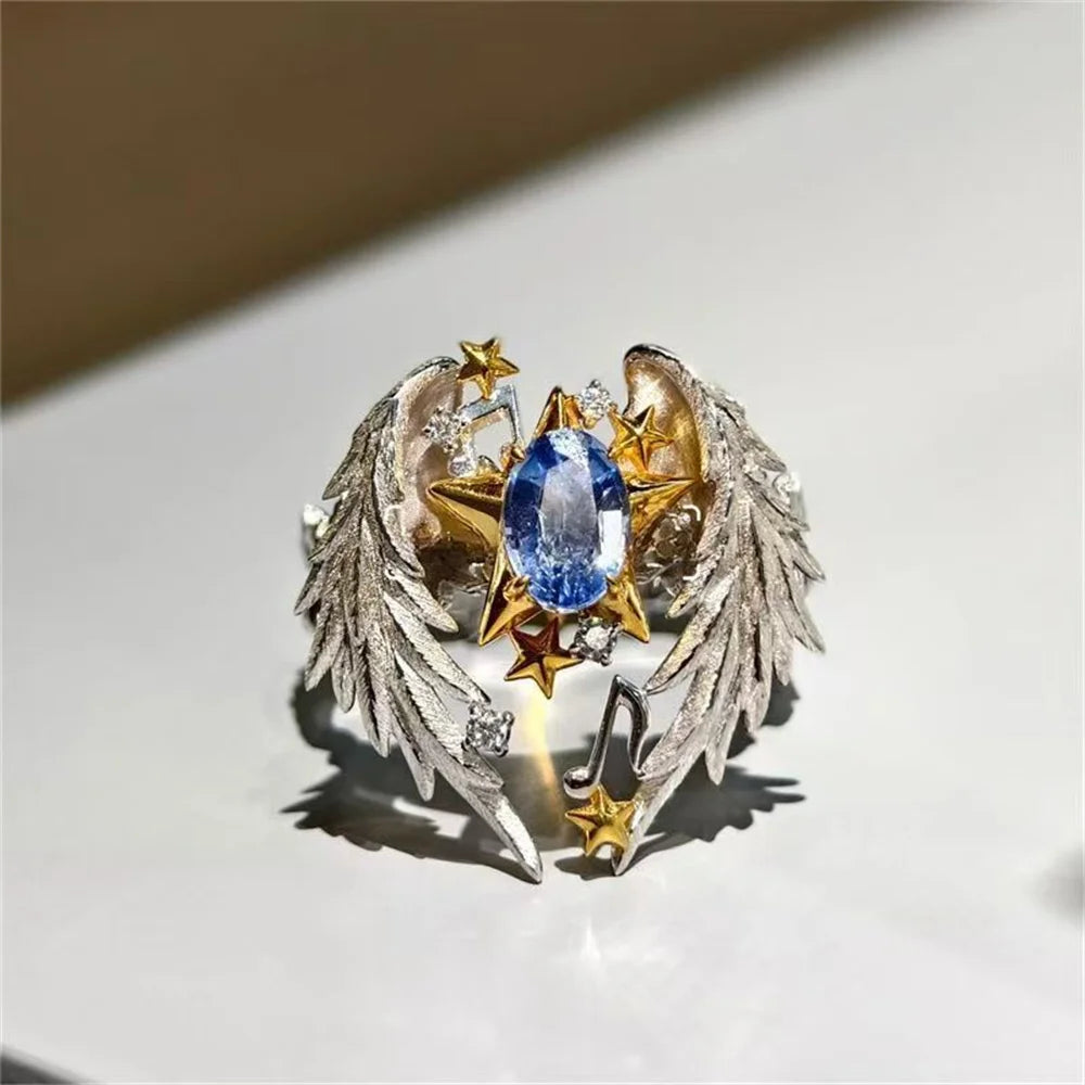 Luxurious Sparkling Angel Wings Open Ring with High Luxury Travel Exquisite Jewelry Suitable for Public Gifts Qme WHITE resizable
