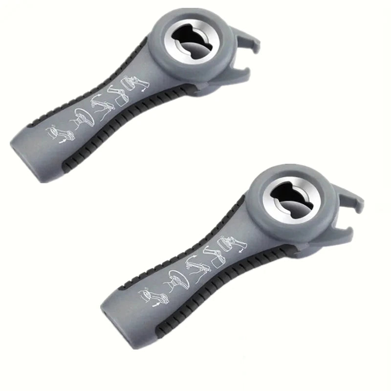 Can Opener Multi Functional Five In One Beverage Bottle Opener Cap Twister Four Position Can Opener Anti Slip Cap Twister Qme 2PCS Grey