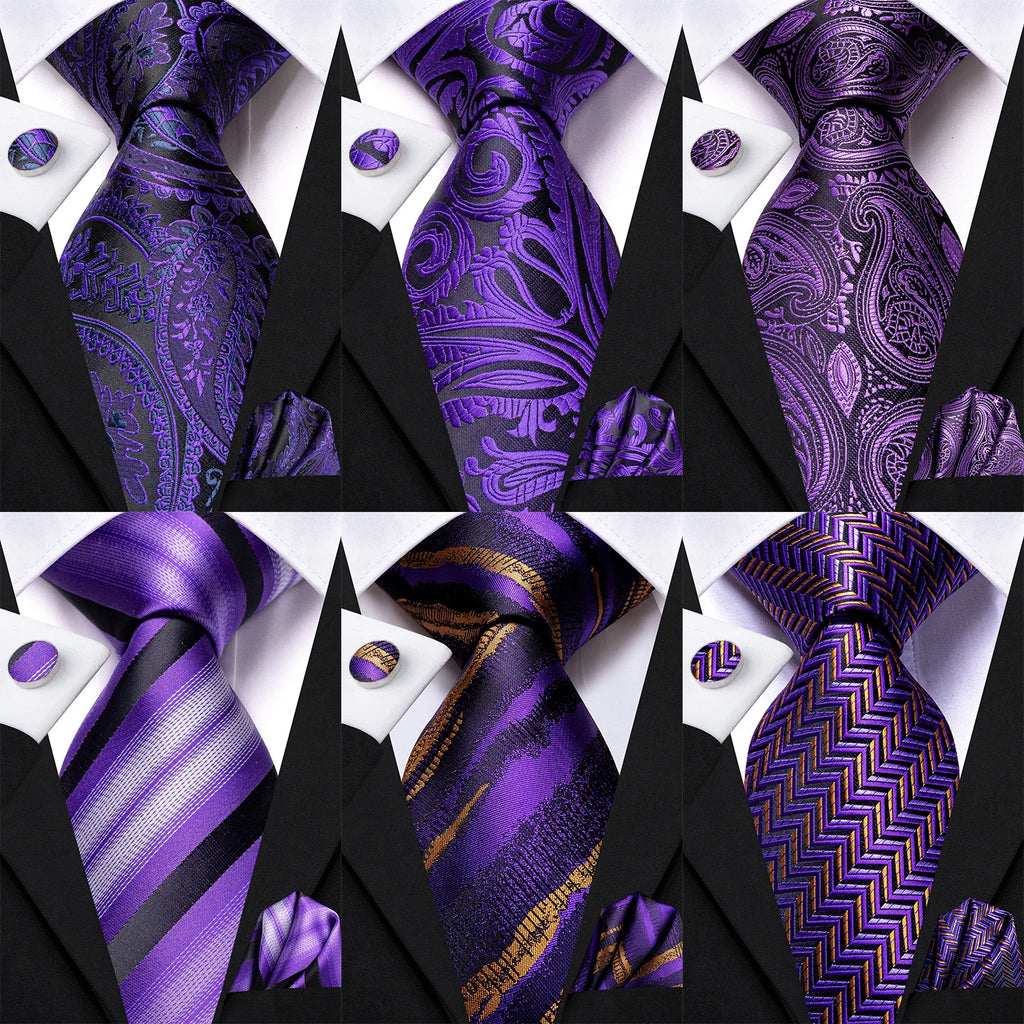 Hi-tie Light Purple Solid Silk Wedding Tie Men Hanky Cufflink Necktie Qme