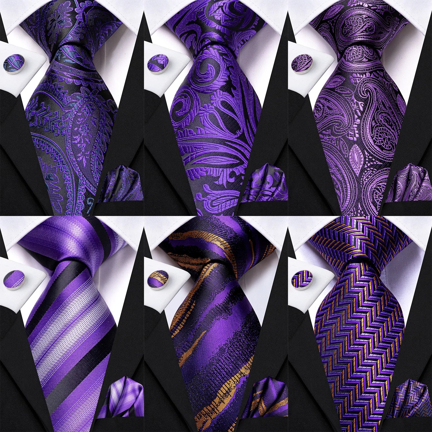 Hi-tie Light Purple Solid Silk Wedding Tie Men Hanky Cufflink Necktie Qme