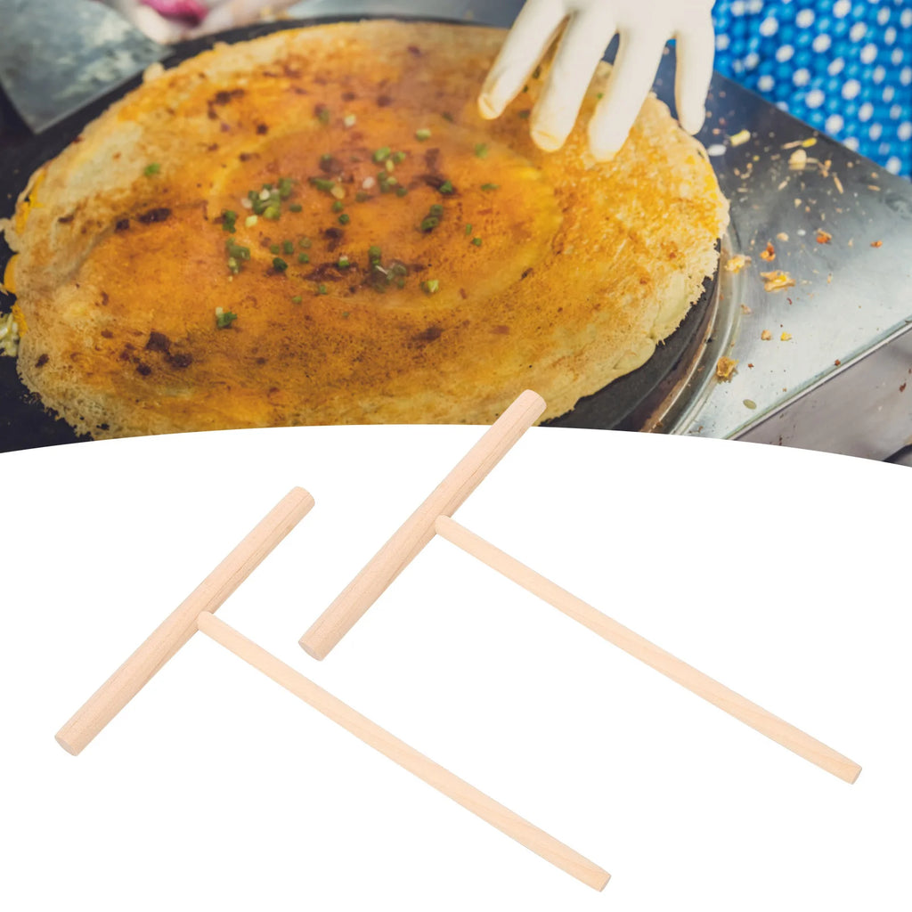 2Pcs T Shaped Wooden Pancake Batter Spreader Crepe Spreader Tool Spatula for Making Pancakes Waffles Kitchen Cooking Qme