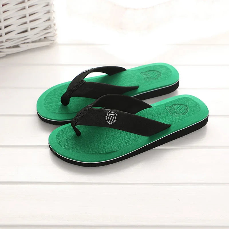 Hot High Quality Men Beach Shoes Summer Casual Flat Slippers Male Indoor Bathroom Anti-Slip Flip Flops Man Flip-Flops Men Sandal Qme Green 40