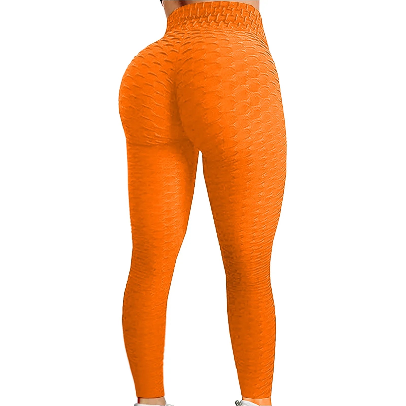 Women's Bubble Hip Lifting Exercise Fitness Running High Waist Yoga Pants Solid Color Fashionable Yoga Pants Qme Orange L