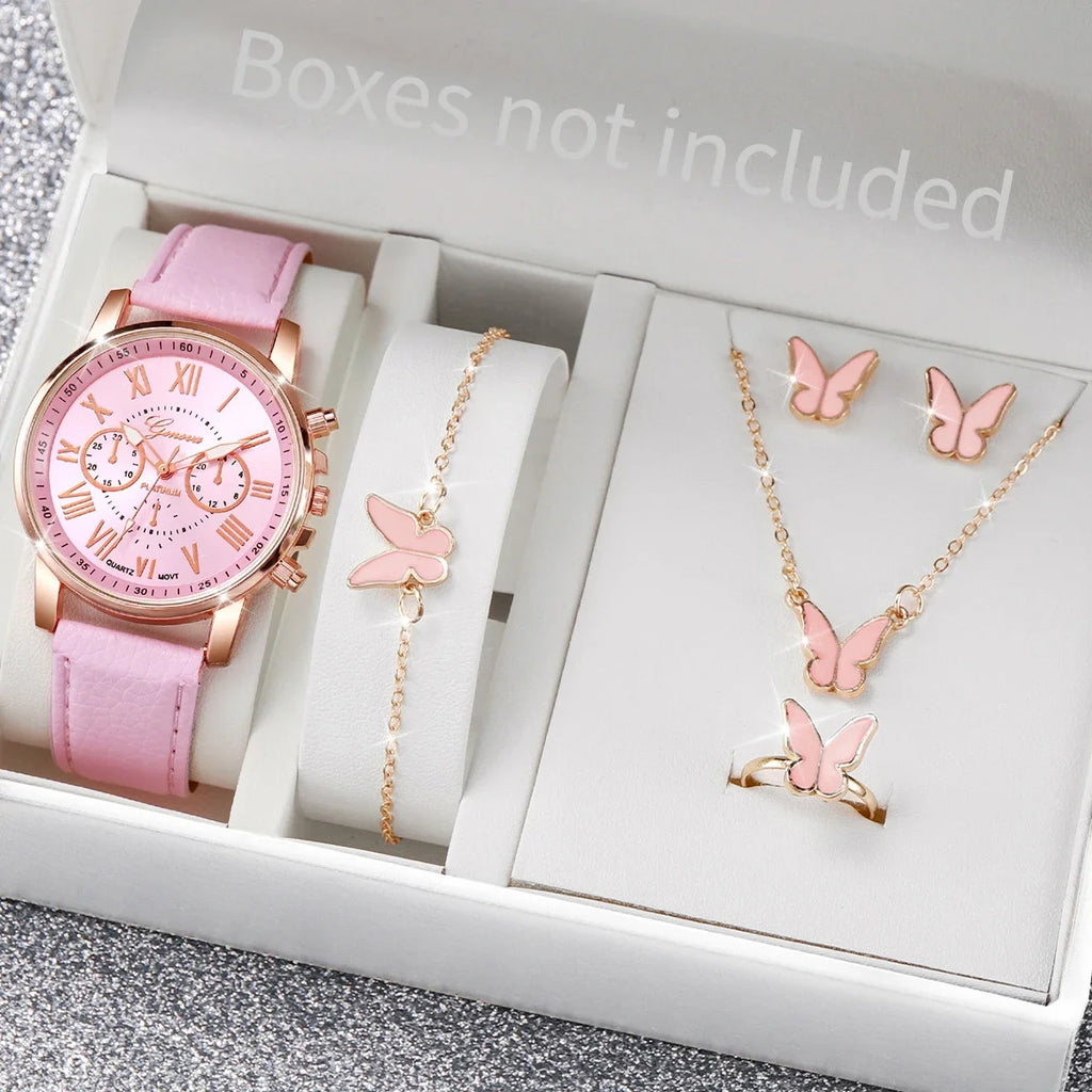 2026 Fashion Versatile Belt Watch Fake Three Eyes Classic Tri Color Optional Women's Watch Set Qme