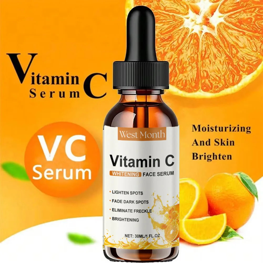 Vitamin C Whitening Serum Remove Freckles Dark Spots Face Essence Fade Melasma Melanin Brighten Repair Dull Skin Care Cosmetics Qme