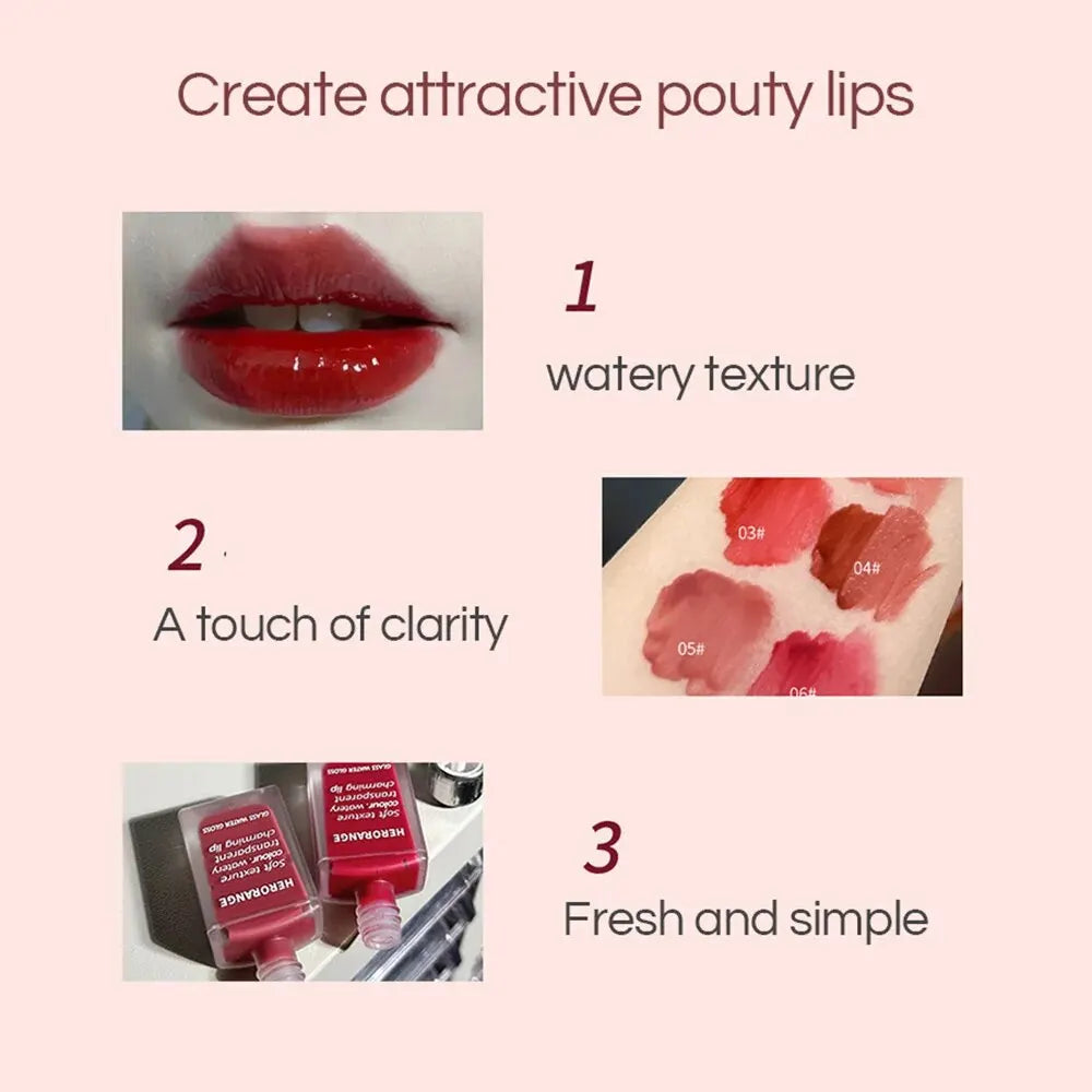 Lightly Glass Water Gloss Herorange Lip Glaze Mirror Moisturizing Qme