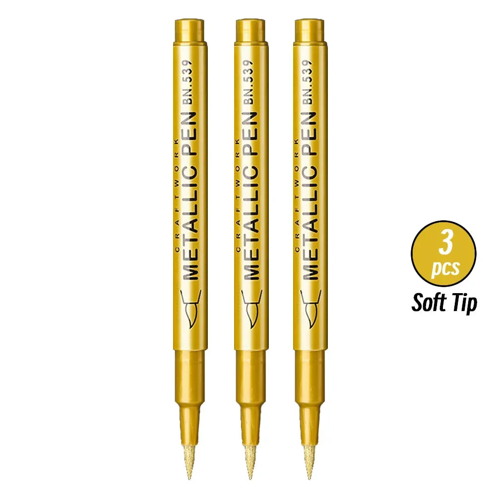 Brush Metallic Paint Marker Pens Gold Silver Permanent Art Manga