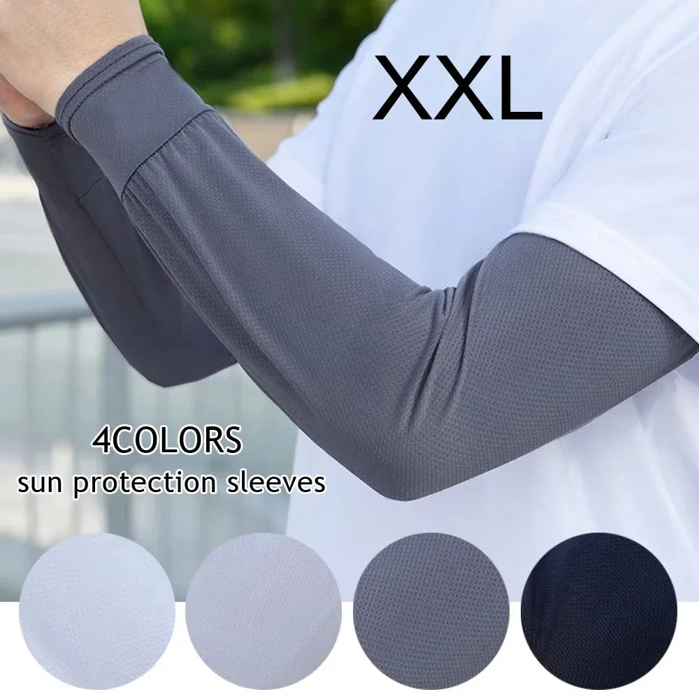 1Pair 2025 Summer Ice Silk Men's Loose Sunscreen Sleeves UV Ice Gloves Riding Arm Guards Sport Running Driving Absorbent Qme