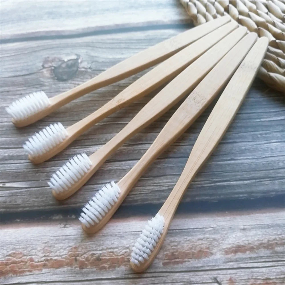 Colorful Natural Bamboo Toothbrush Soft Bristle Charcoal Teeth Whitening Manual Wooden Handle Toothbrushes Soft Dental Oral Care Qme White 5Pcs