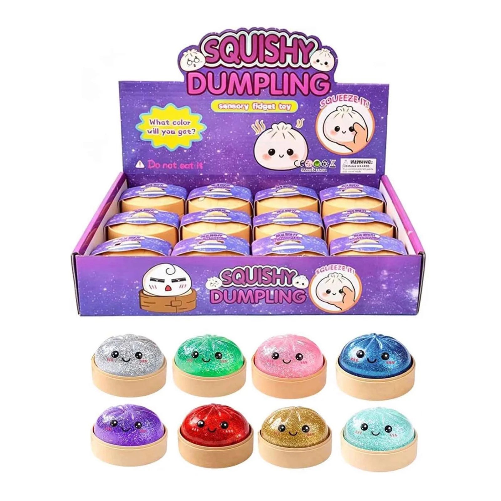 Cute Glitter Dumplings Squishy Toy With Steamer Soft Slow Resilience Toys Stress Relief Sensory Ball Sparkling Relaxation Tool Qme 12PCS Random Color D