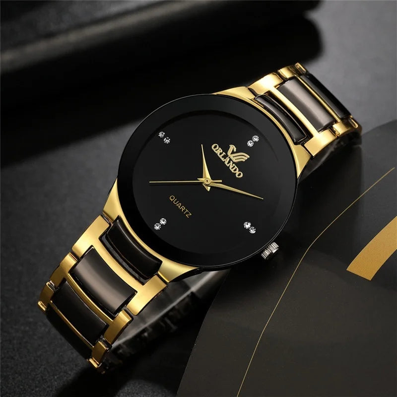 Relógio quartzo analógico para homens, pulseira de aço preto, relógios comerciais, moda Qme Default Title