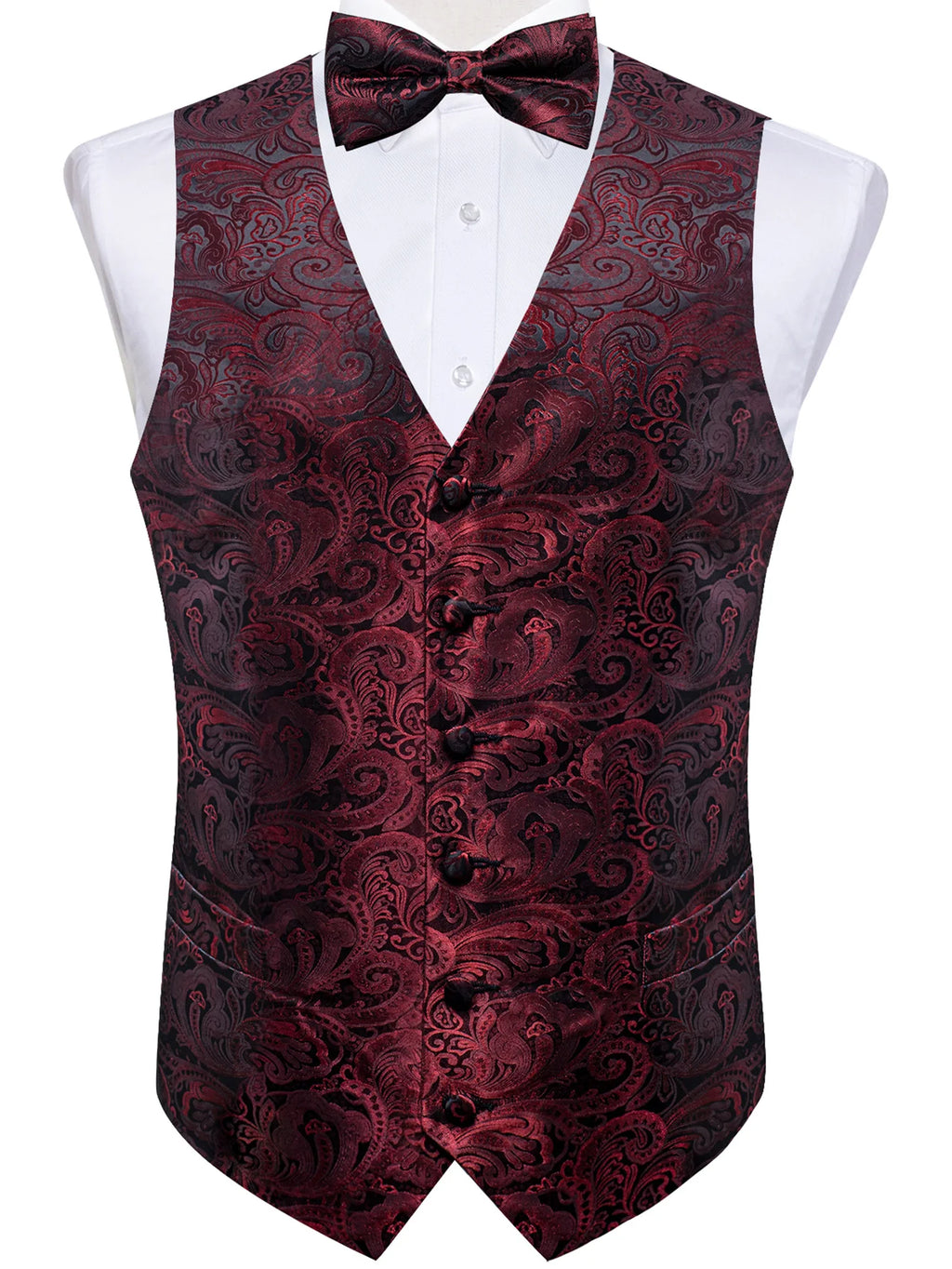 Men's Suit Vest Bowtie Formal Waistcoat Necktie Pocket Square Perfect Qme MJTZ0179 S