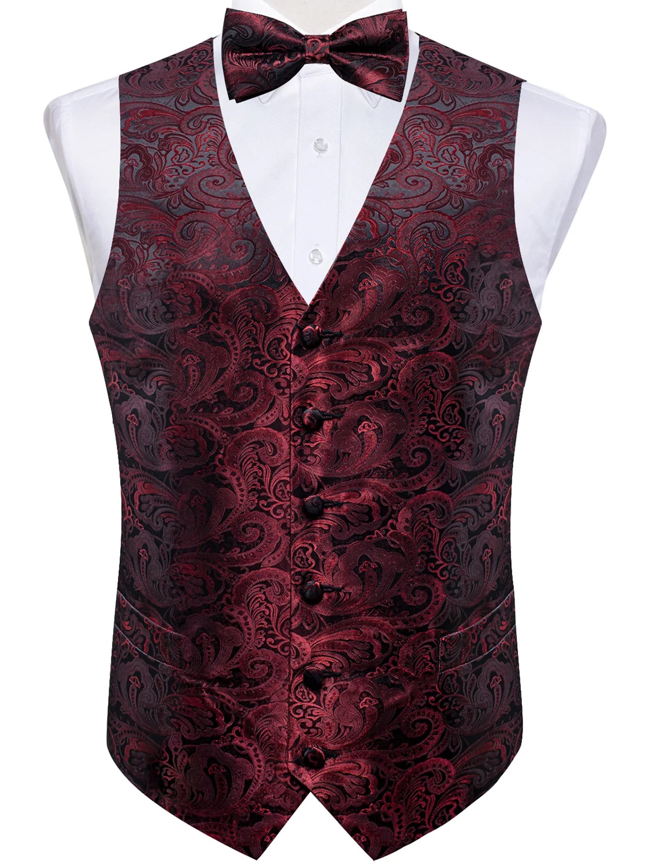Men's Suit Vest Bowtie Formal Waistcoat Necktie Pocket Square Perfect Qme MJTZ0179 S