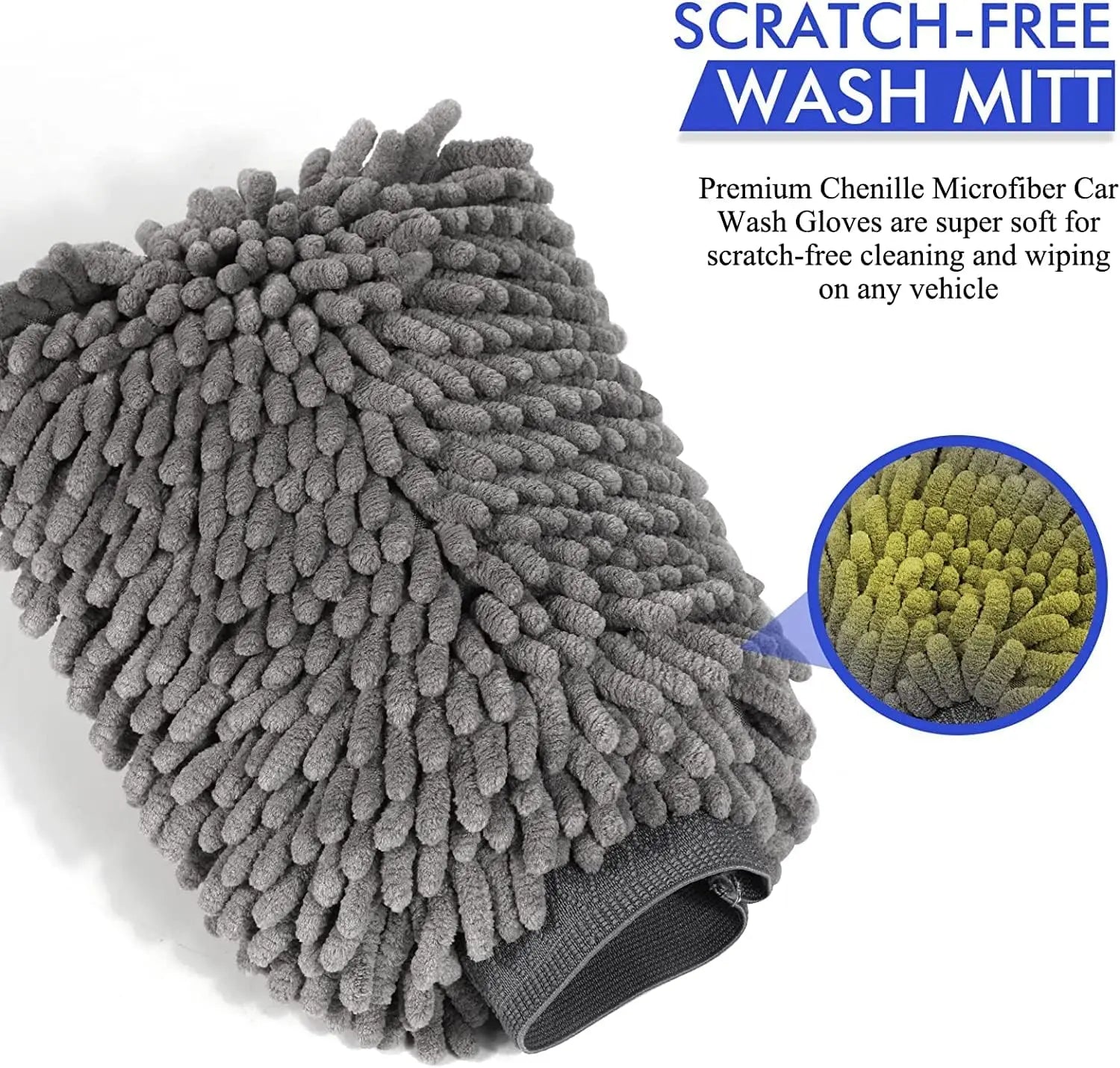 Large Size Car Wash Mitt-Premium Chenille Microfiber Wash Glove and Microfiber Towels - Lint Free（2 Towels+2 Mitts）Grey Qme