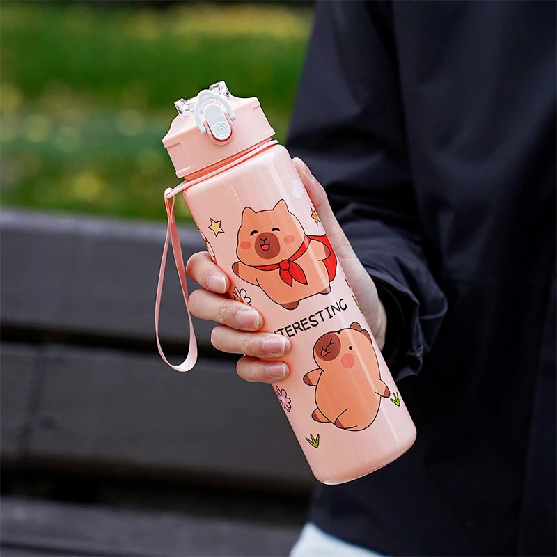 Cartoon Capybara Water Bottle Plastic Cup Portable Large Capacity Qme