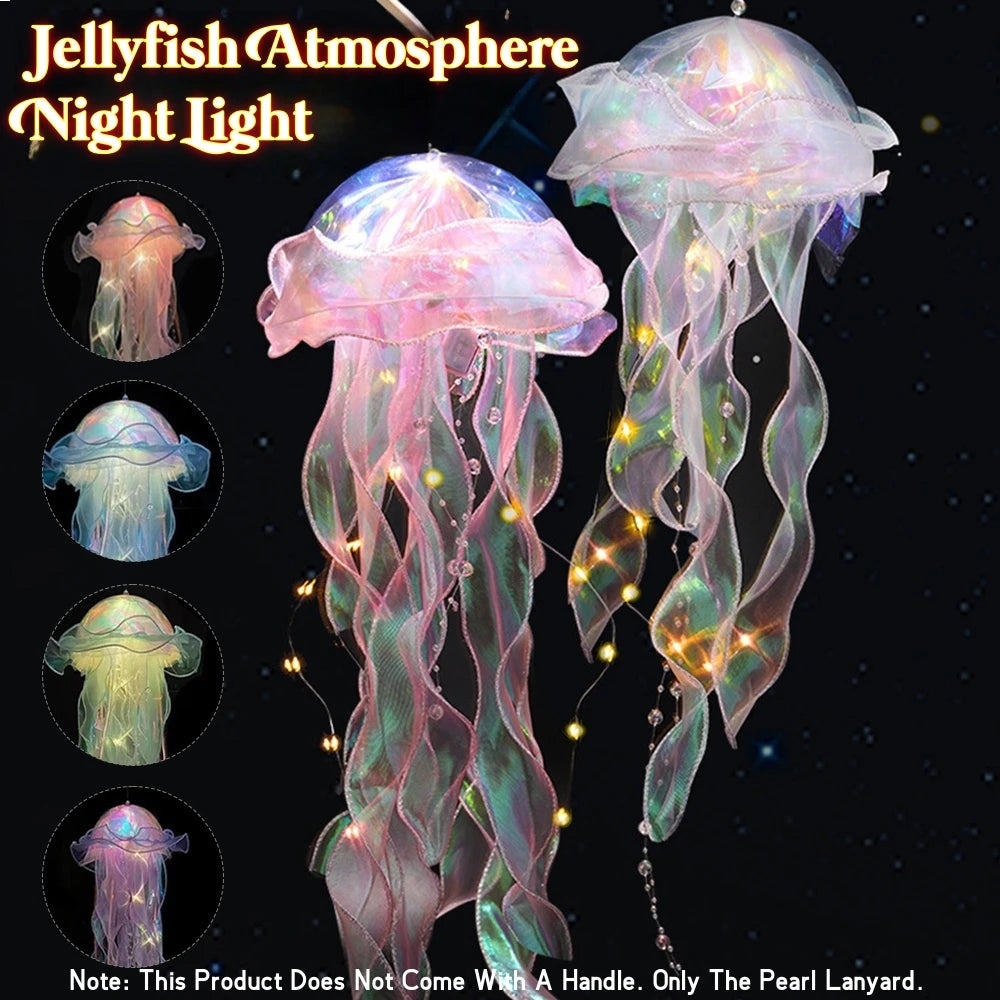 1/5PCS Jellyfish Bedroom Night Light Lamp Hanging Atmosphere Decoration Lamp with Ribbon Bead for Girl Bedroom Home Decoration Qme