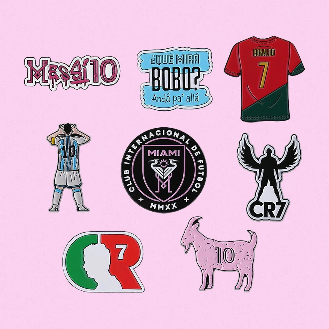 Football Star Surrounding Enamel Pins Letters Cr7 Football Club Messi 10 As Lapel Metal Badge Brooch Jewelry Gift In Wholesale Qme