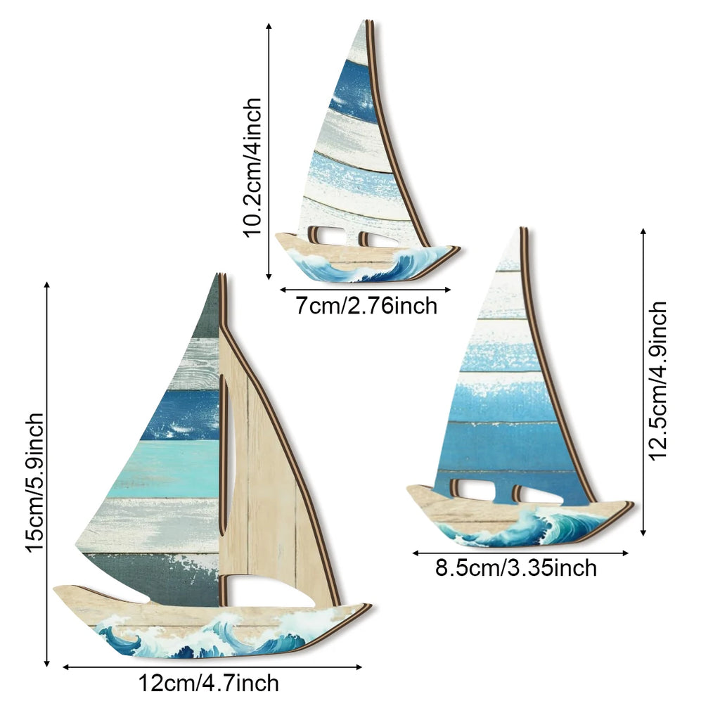 1 set of 2D blue ocean style sailboat wooden wall decoration, seaside vacation style farmhouse wall decoration, home decoration Qme