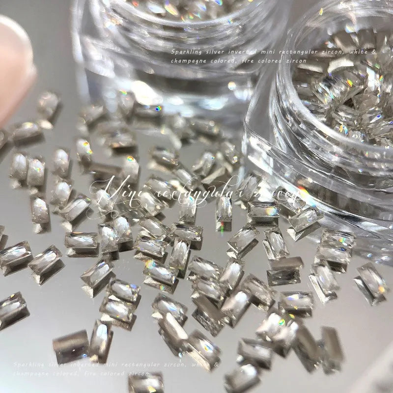 50Pcs Mini Long Strip Zircon Nail Rhinestones Super Sparkle Clear White/Champagne DIY Nail Art Decor Flat-Back 2*4MM Accessories Qme