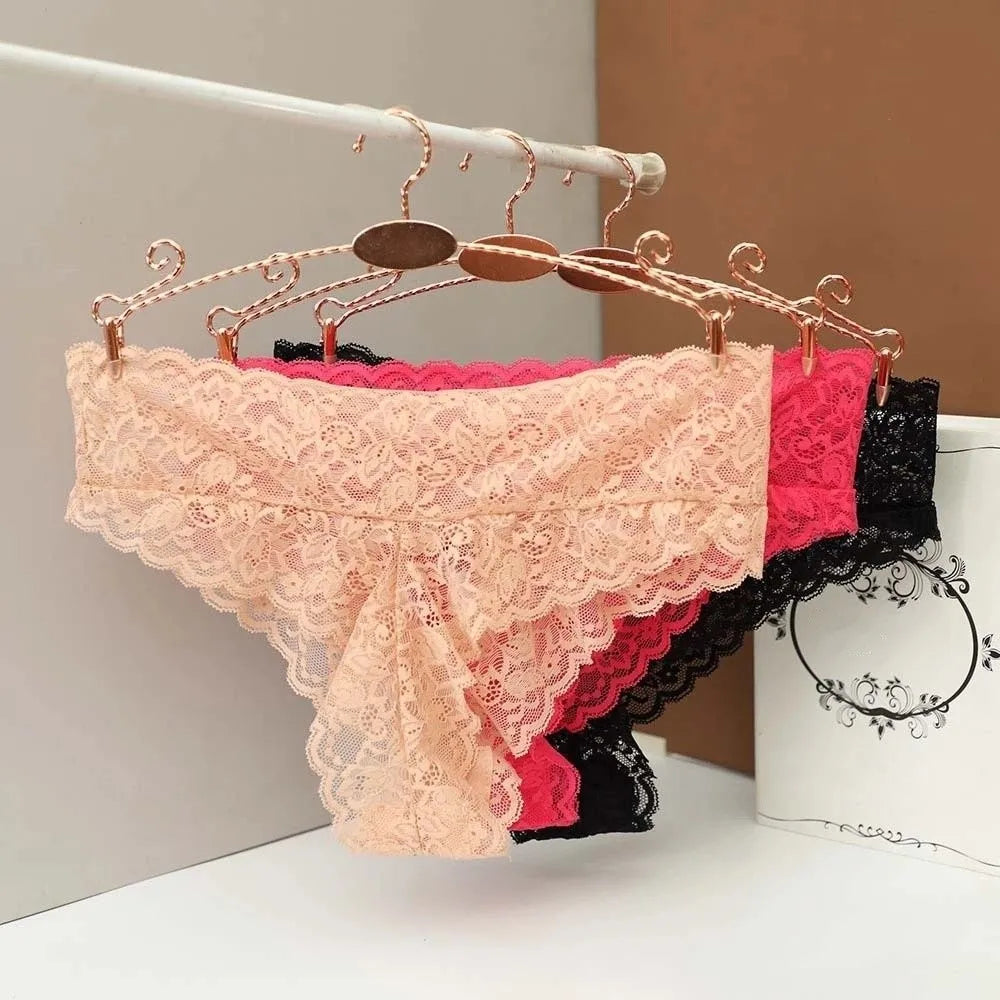 Soft Mid Waist Lace Panties Flower Transparent Underwear Women Qme