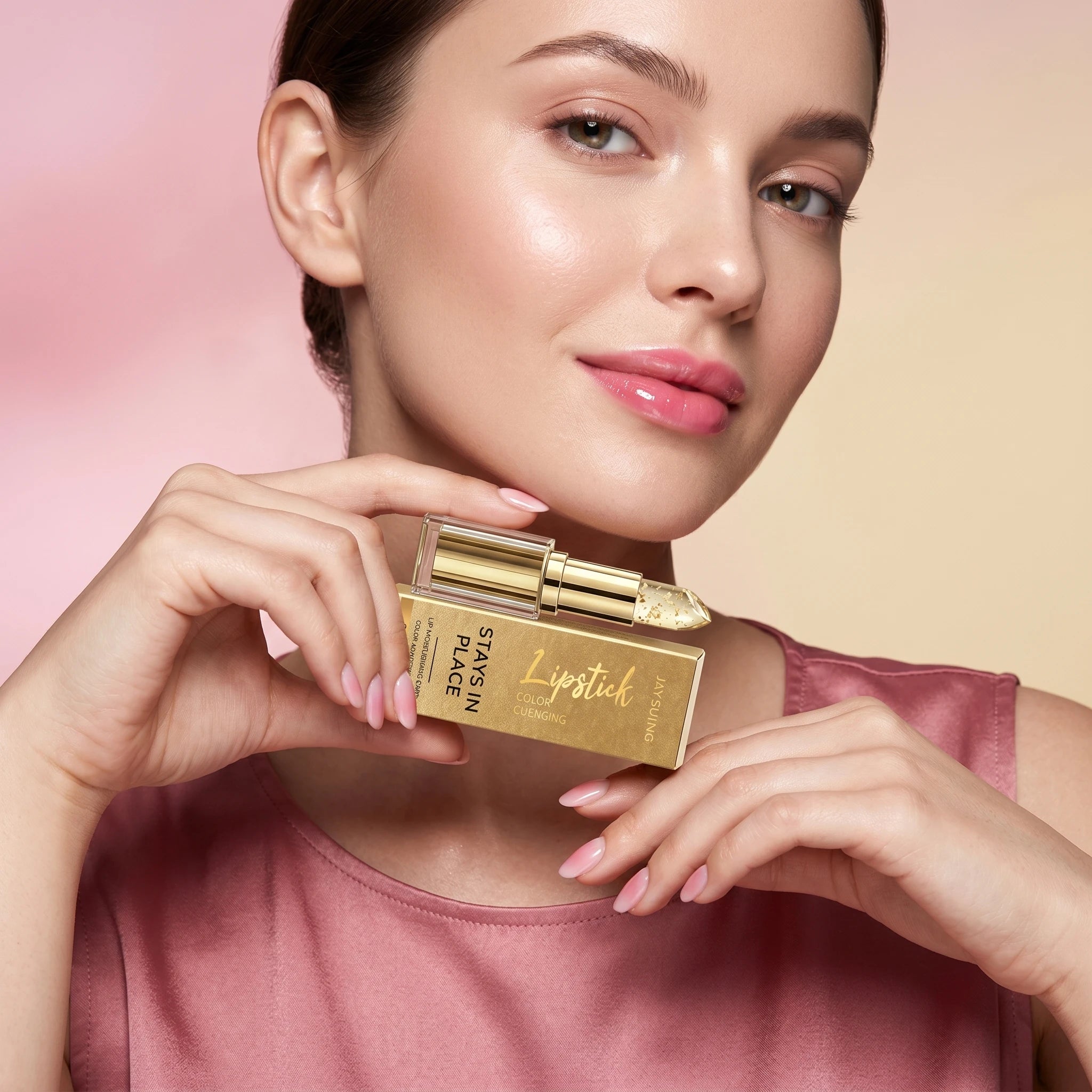 Jaysuing Color Changing Lipstick Lasting Fade-Resistant Non-greasy Moisturizing Lip Balm Gold Temperature Change Lip Makeup 3.5g Qme