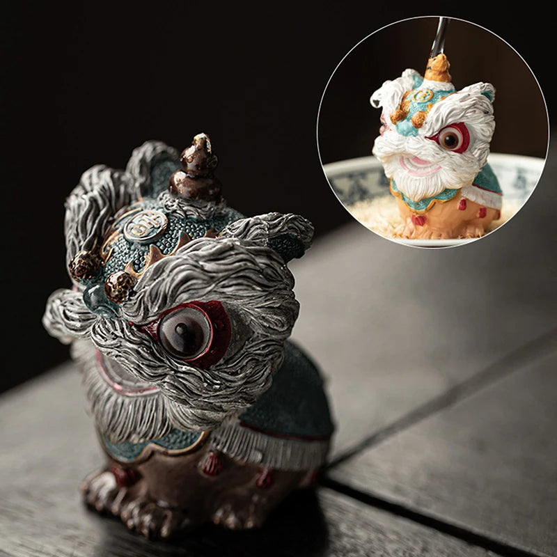 Color-changing Tea Pet Lion Dance Auspicious Table Decoration Chinese Qme B