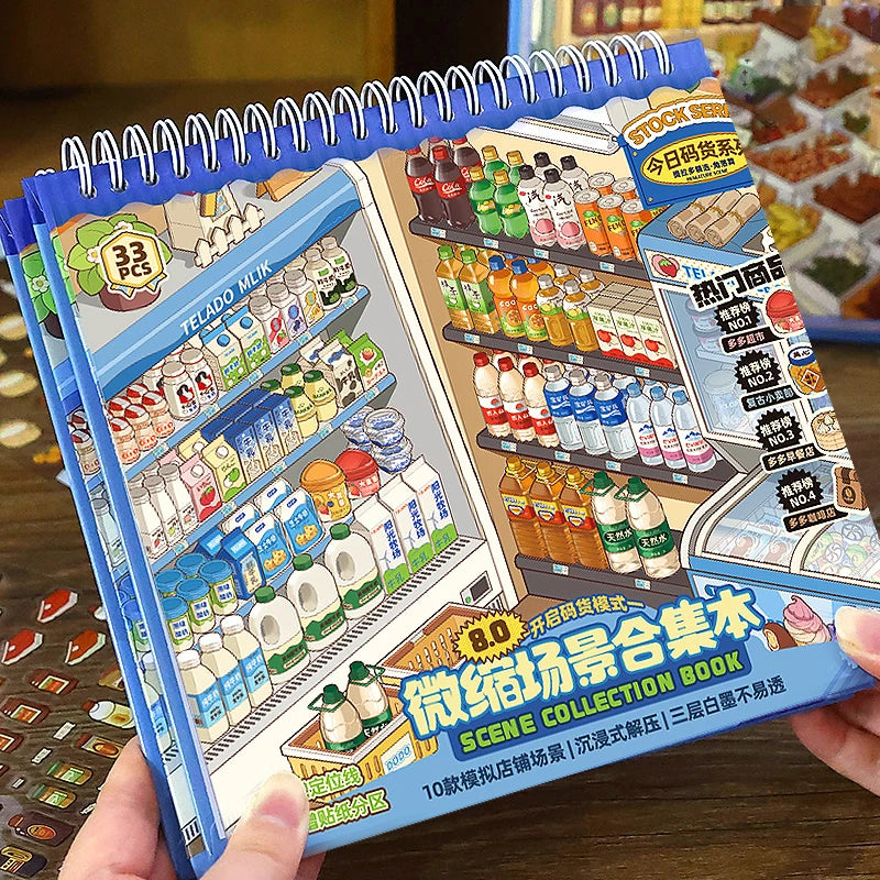 1 sticker+1 pair of tweezers creative fun collection sticker book 3D miniature scene stacking handmade DIY decorative stickers Qme