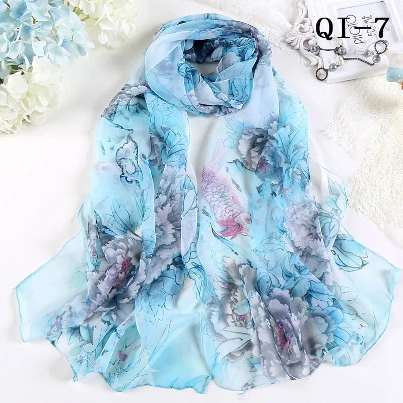 Painting Lotus Beach Sun Protection Chiffon Georgette Scarf Women