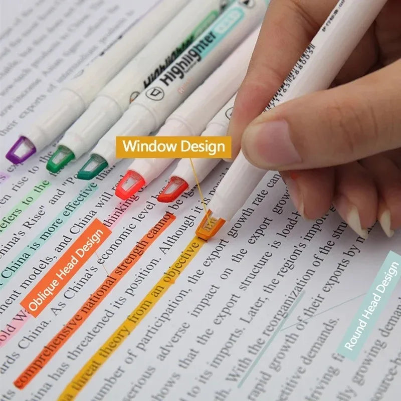 Back To School 6 Colors Double Tip Pastel Highlighter Markers Smooth Writing Student Reading Note Taking Stationery Gift Set Qme