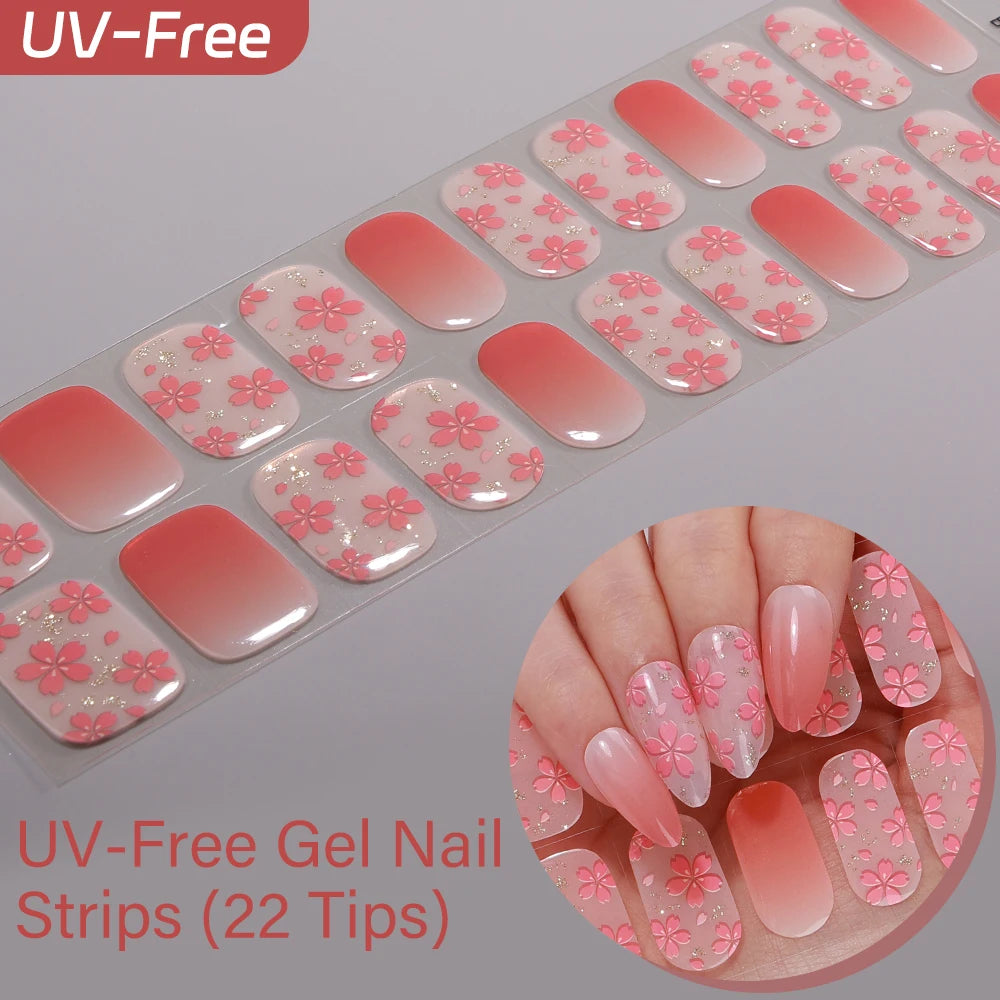 22Tips French Red Heart Kiss UV-Free Gel Nail Stickers Glitter Flower