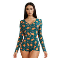 Women's Christmas One Piece Long Sleeve Jumpsuit Gingerbread Printed Romper Pajamas V-Neck Shorts Jumpsuit Cosplay Costume Qme green L