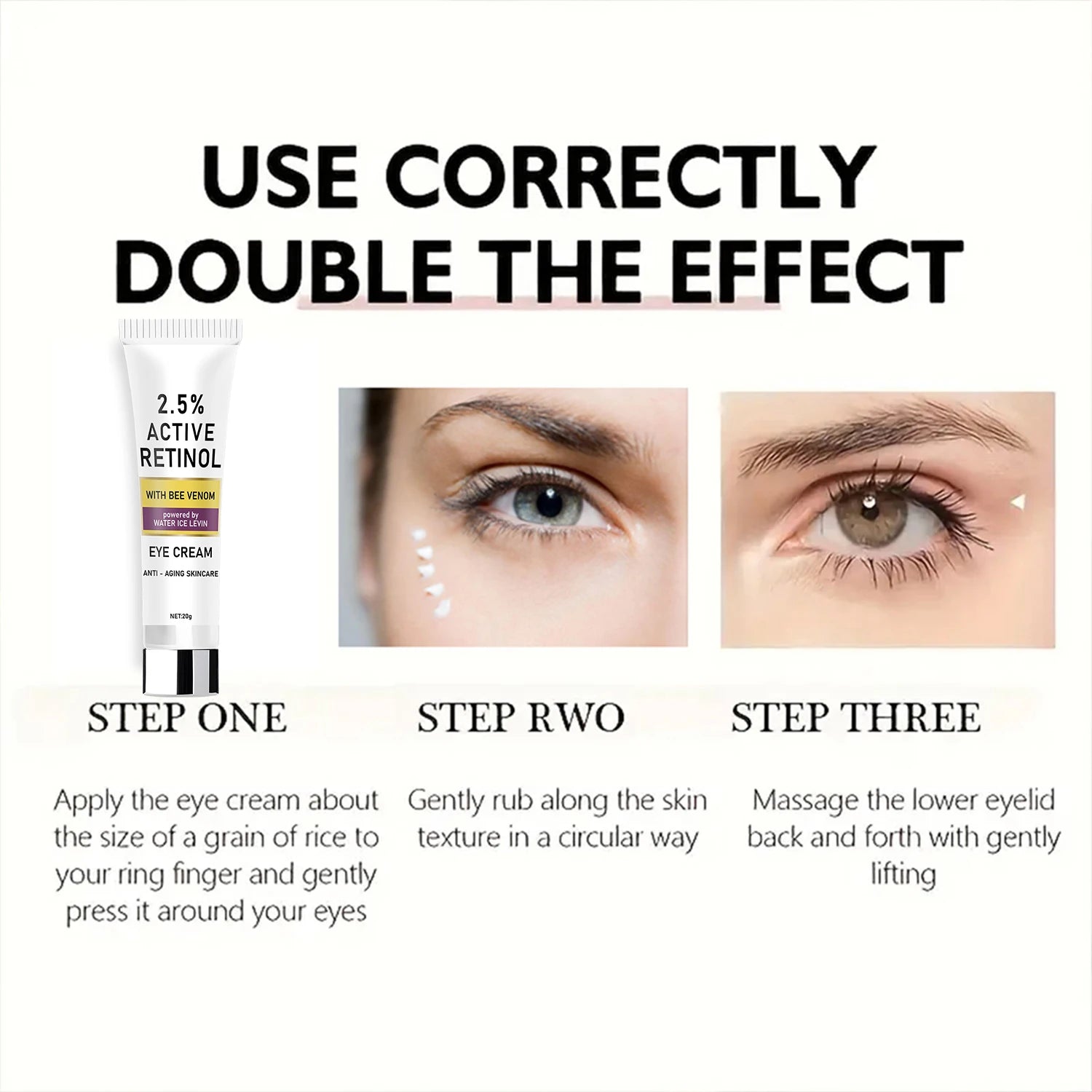 2.5% Active Retinol & Bee Venom Anti-Aging Eye Cream - Moisturizing & Protective Formula for Elastic, Smooth Skin Qme