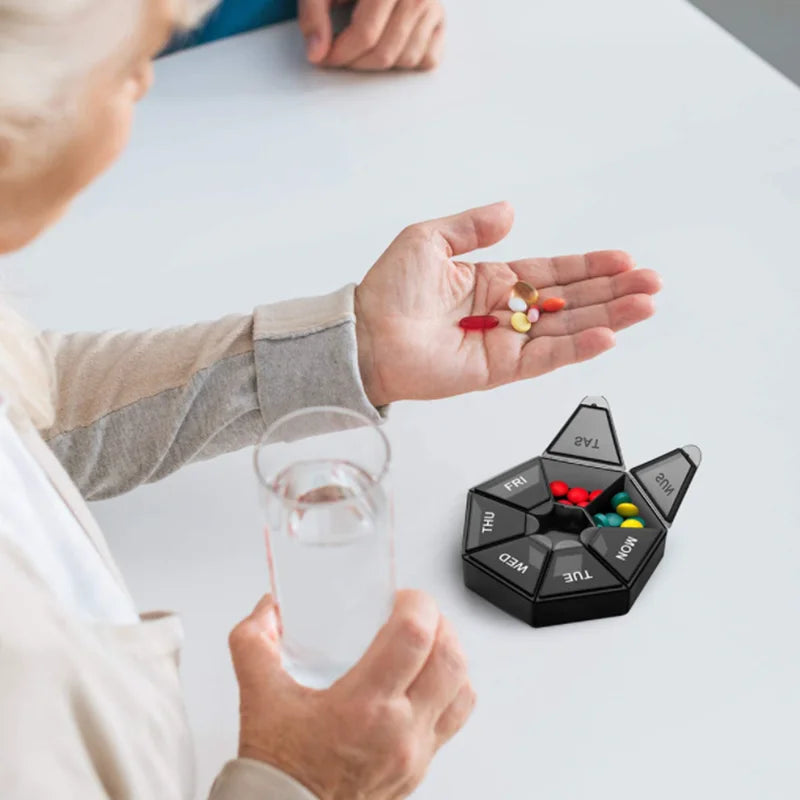 1Pcs Pill Case 7 Days Tablet Candy Pill Box Organizer Portable Storage Tablet Holder Travel Pill Organizer Pill Dispenser Qme