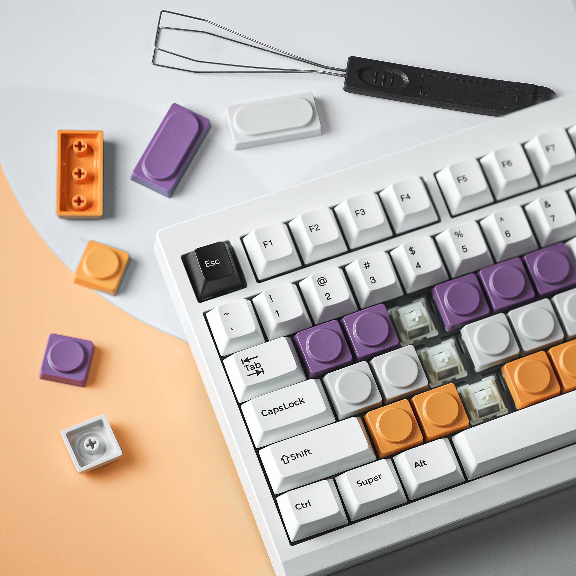 7PCS CHOSFOX Keycaps Low Profile ABS Keycaps for Gateron Low Profile MX Switch Mechanical Keyboard Ultra Thin Purole Yellow Grey Qme