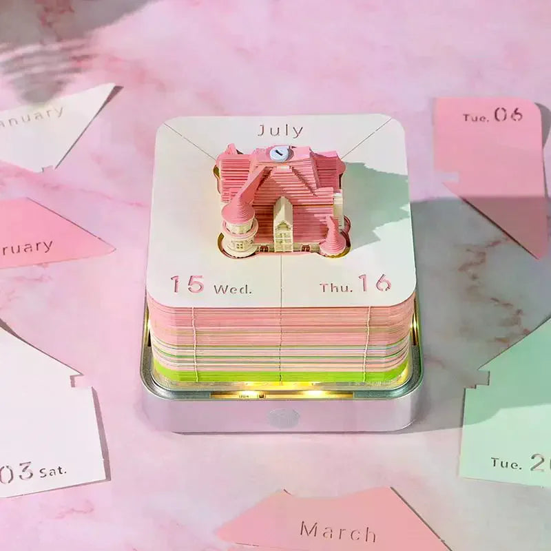 Time Calendar 2027 Desk LED Light 3D Tear-away Paper Carving Art Memo Qme Default Title