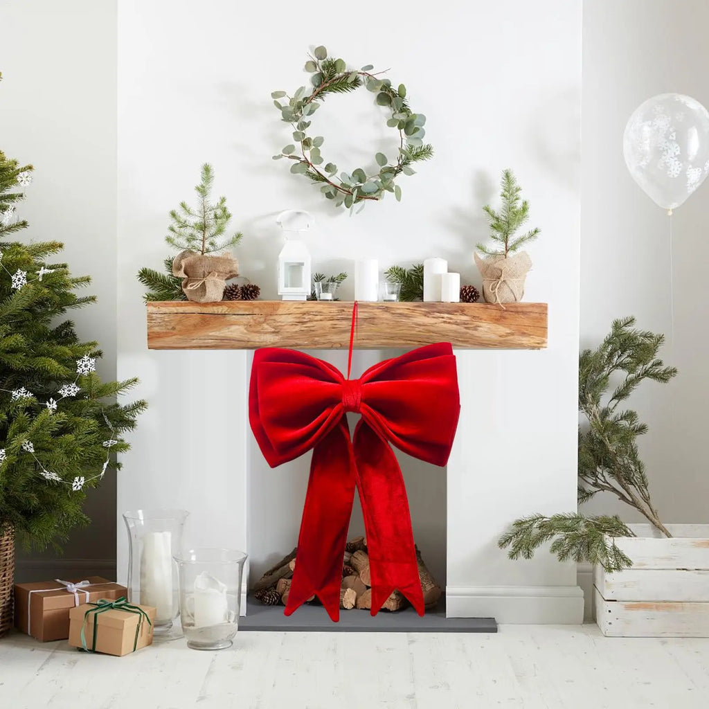 Velvet Christmas Bows 19x25 Inch Holiday Decor Hangable Holiday Decorations for Front Door Office Wreath Staircase Window Sill Qme