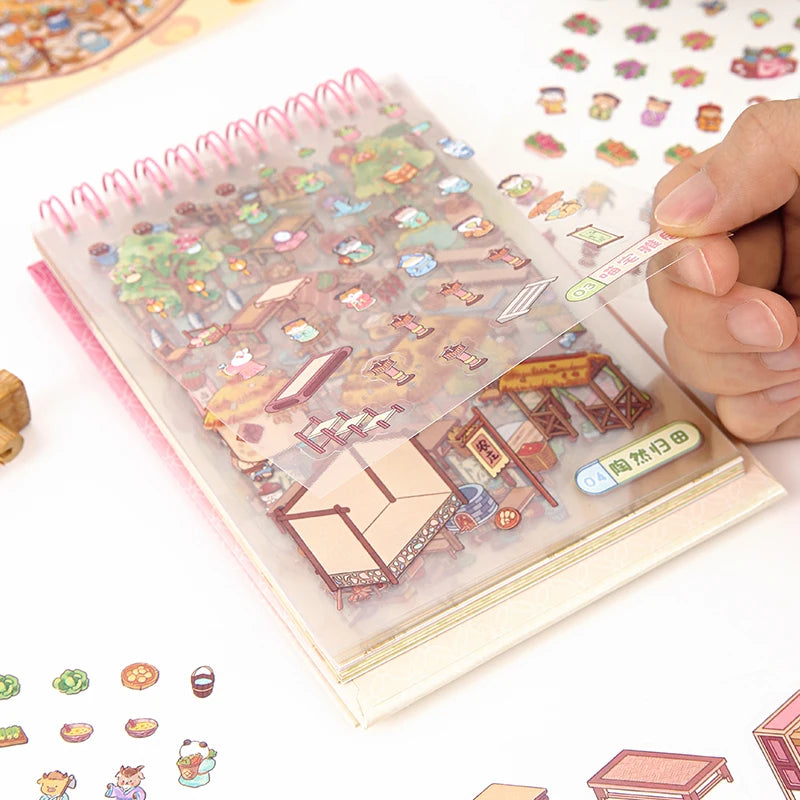 35 landscape stickers per book 2.5D Landscape Sticker Cartoon Scene DIY Sticker Stacking Pasting Festival Gift for Kid Child Qme