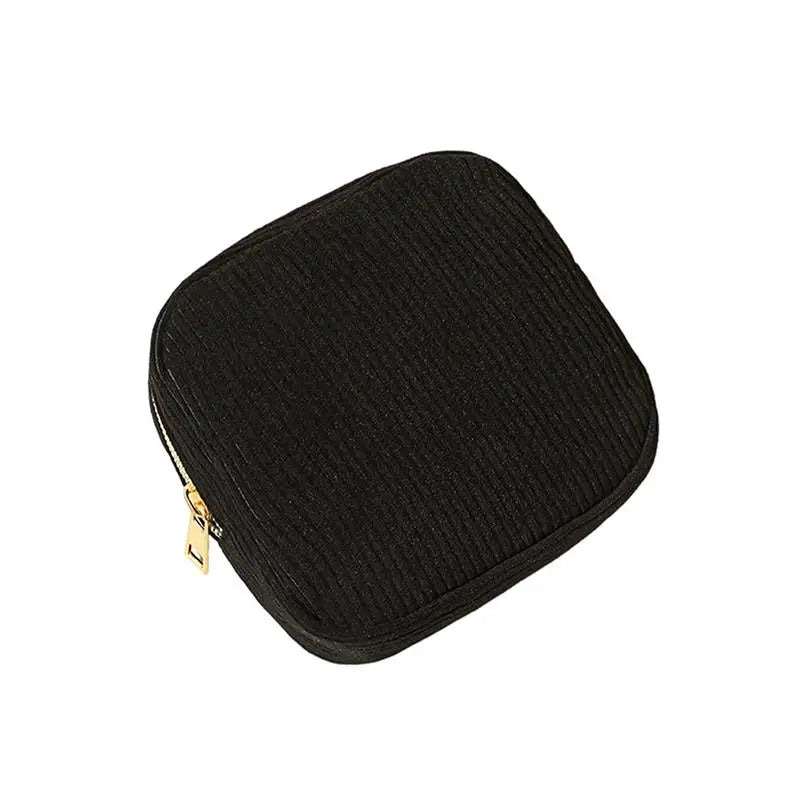 Makeup & Sanitary Napkin Case, Portable Travel Organizer for Lipstick,Small Storage Bag for Women & Girls Qme Black